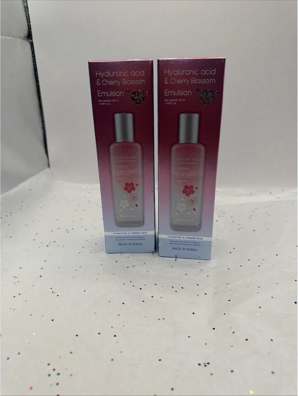 FarmStay Hyaluronic Acid Cherry Blossom Toner & Emulsion Set K-Beauty NEW